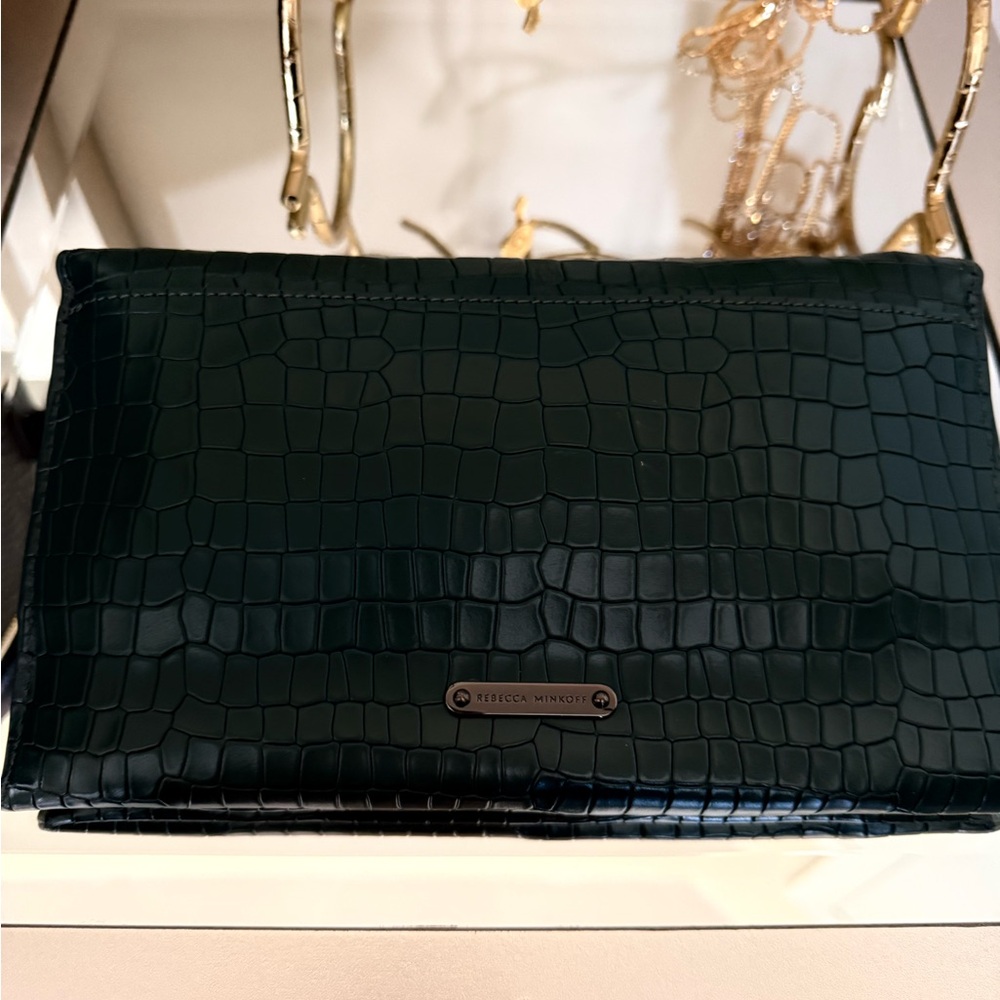Rebecca Minkoff Green Leather Crocodile-Embossed Clutch Brand New Never Used - Picture 9 of 11